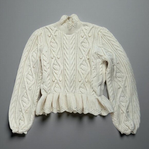 ZARA Cream Cable Knit Sweater with Peplum Hem - Picture 1 of 5